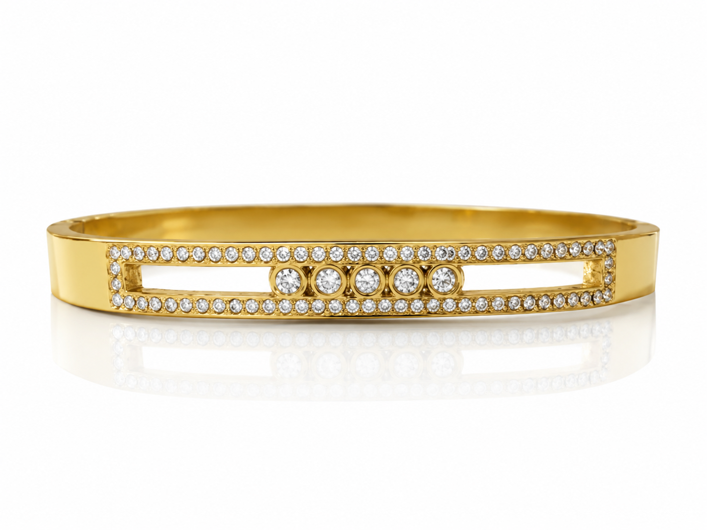 The Cipher Five Crystal Cuff Bangle - 18K Gold Plated Anti tarnish Stainless Steel Kada Bracelet