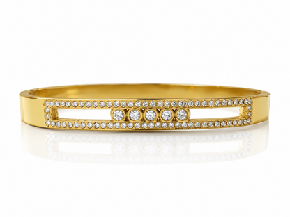 The Cipher Five Crystal Cuff Bangle - 18K Gold Plated Anti tarnish Stainless Steel Kada Bracelet