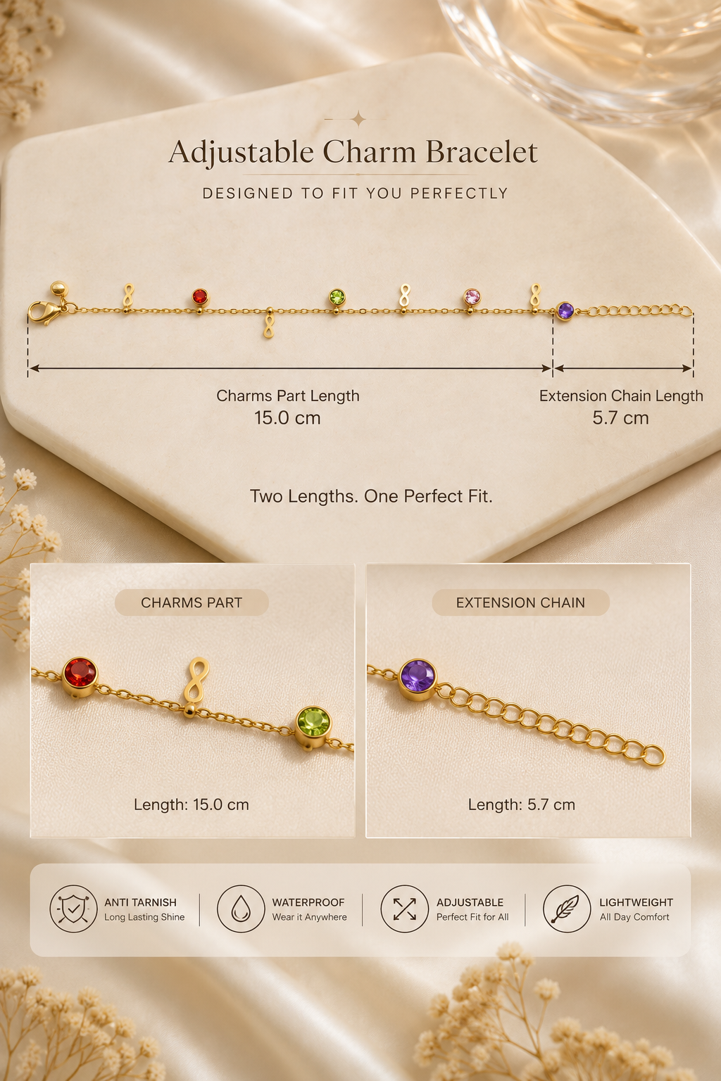 The Eternal Touch Infinity Charm & Crystal - Anti tarnish Stainless Steel Chain Bracelet