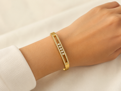 The Cipher Five Crystal Cuff Bangle - 18K Gold Plated Anti tarnish Stainless Steel Kada Bracelet