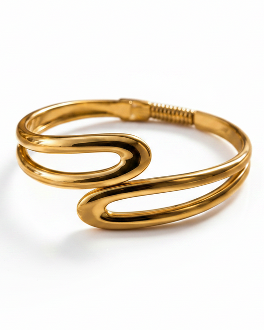The Sculpt Wave Bypass Cuff - 18K Gold Plated Anti tarnish Stainless Steel Kada Bracelet