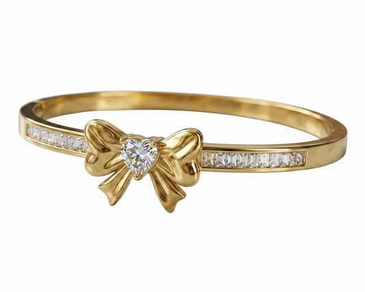 Amélie Princess Cut Bow Cuff - 18K Gold Plated Anti tarnish Stainless Steel Kada Bracelet