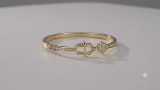 Luxe  Equestrian Link Crystal Cuff - 18K Gold Plated Anti tarnish Brass Bracelet