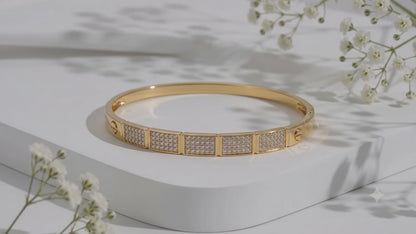 The Rivet Luxe Mosaic Grid Crystal Cuff - 18K Gold Plated Anti tarnish Brass Bracelet