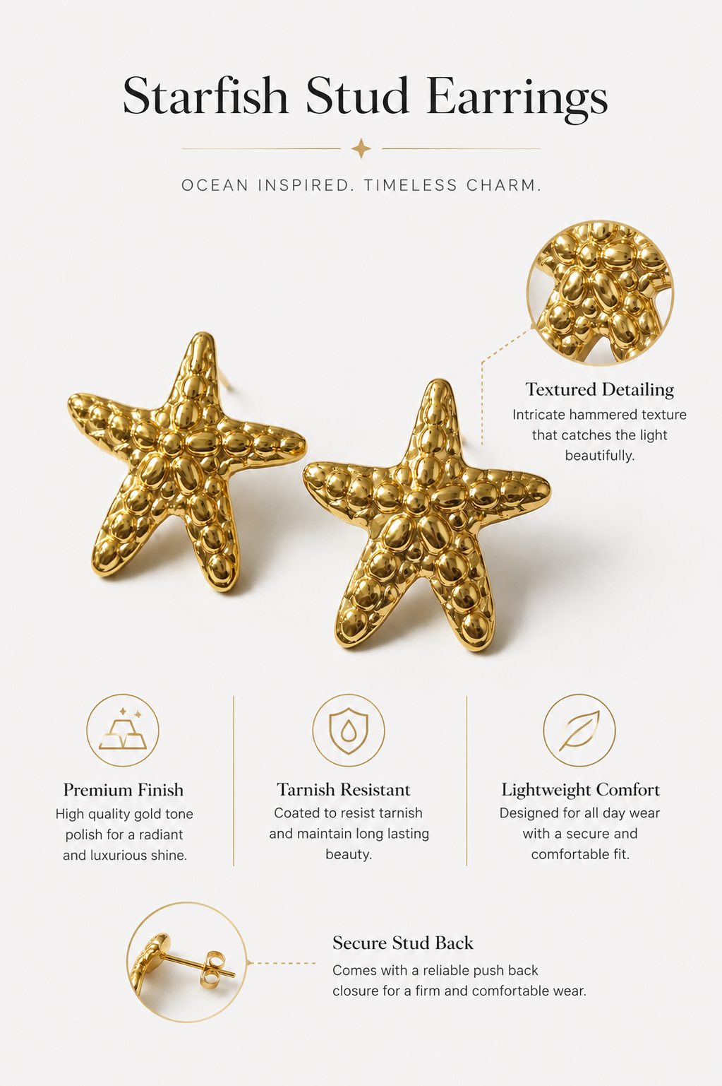 The Benthic Star Studs- Anti Tarnish 18K Gold Plated Earrings