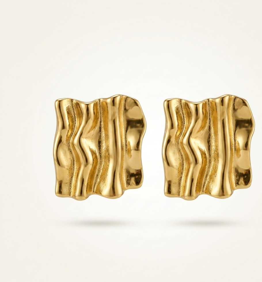 Sorelle Fluid Wave Earrings — sculptural wavy rectangular shape