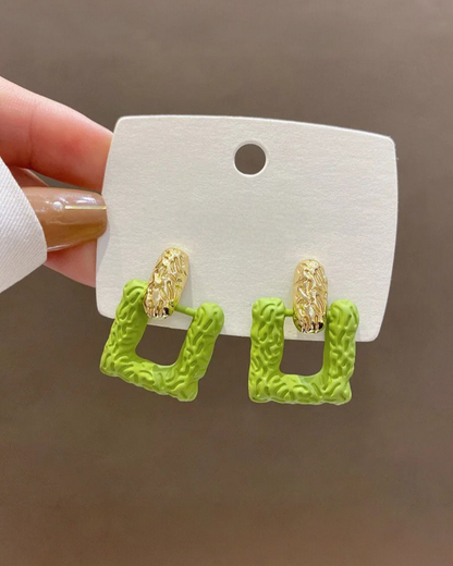 Mellow Moss - Parrot Green & Gold Hoop Fibre Korean Earrings