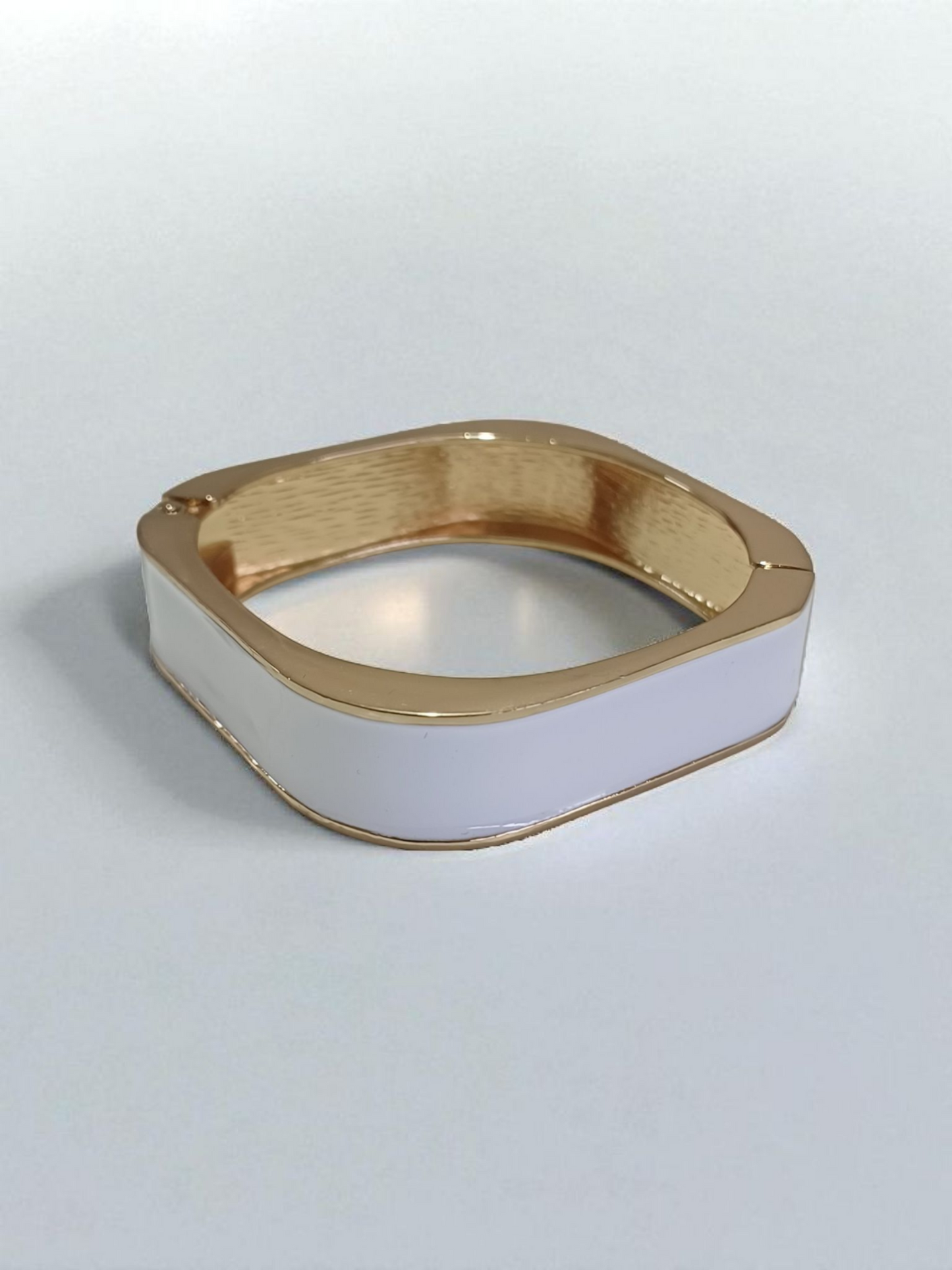 Classy Elegant Statement Style White Enamel Anti Tarnished Gold Plated Bracelet