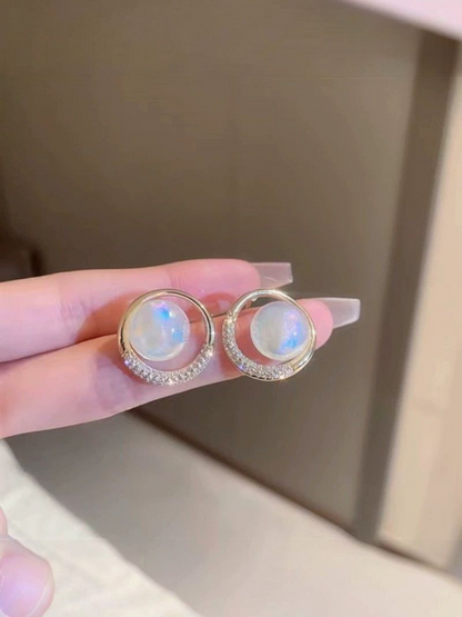 Opalescent Crescent Drops -  Korean Studs