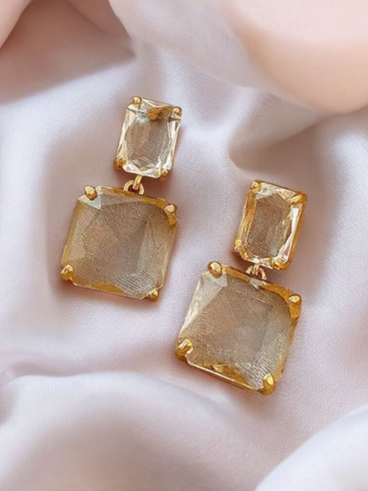 Icicles - Transparent Diamond Cut Square Crystal Korean Earrings