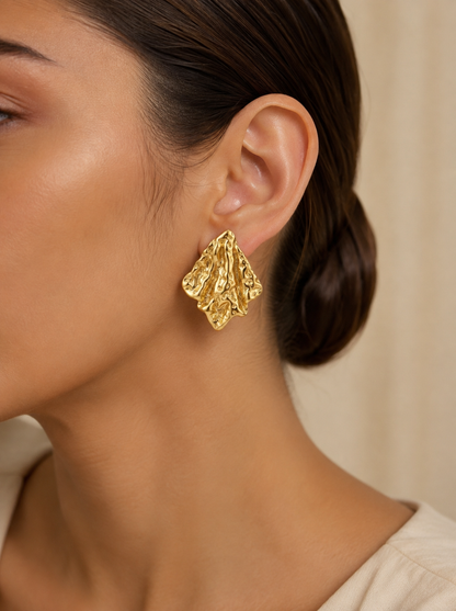 Molten Cascade Sculptural Gold Earrings
