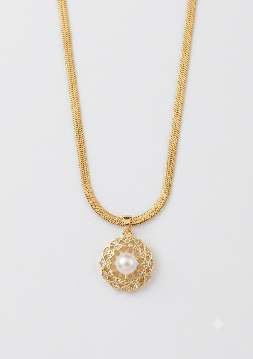Golden pearl chain necklace