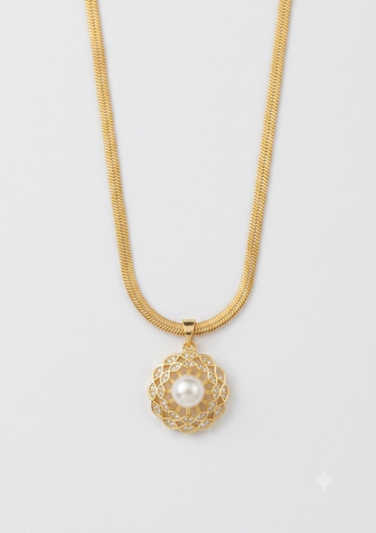 Golden pearl chain necklace