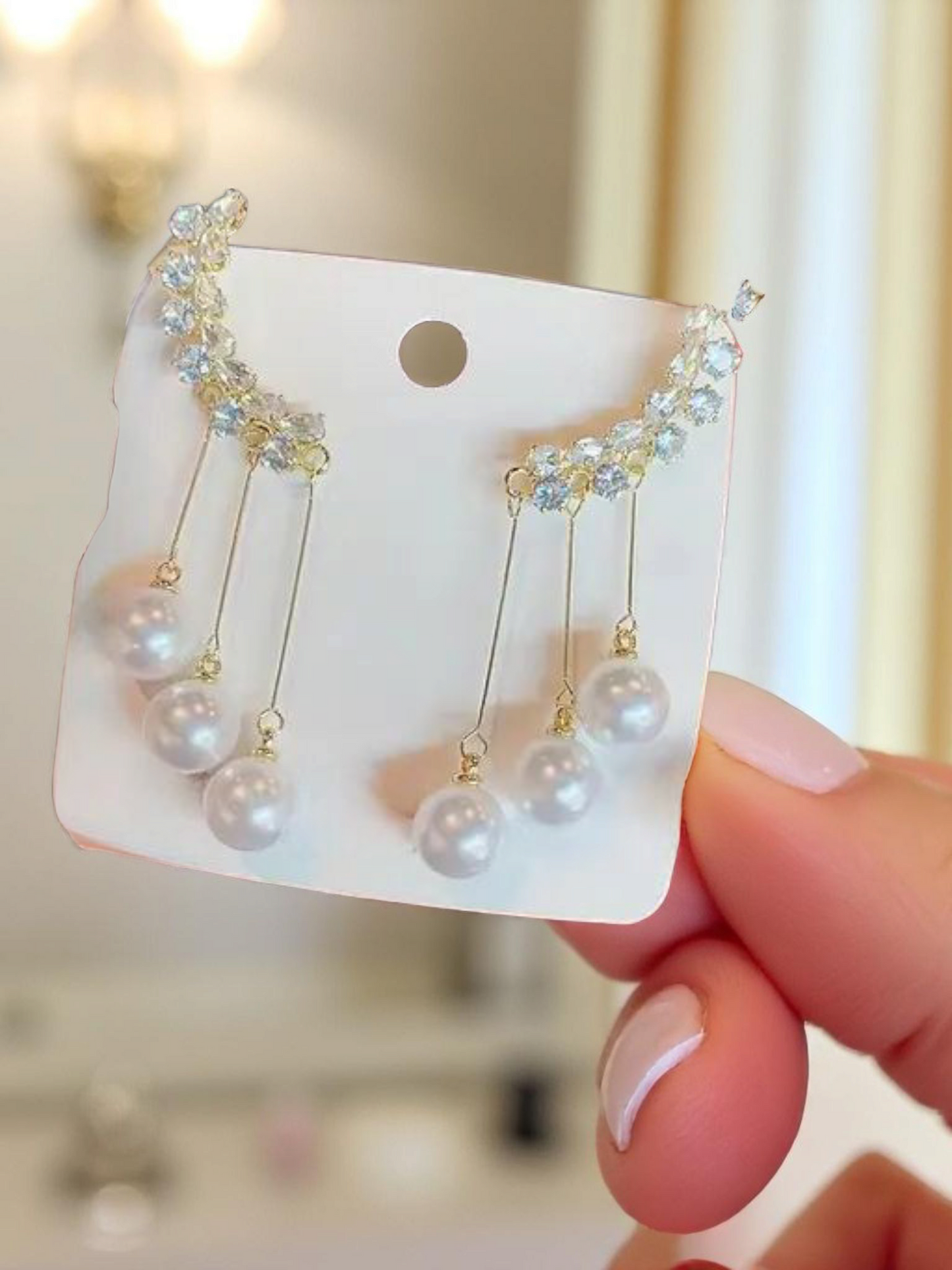 Cresent Moonlight Drops - Crystal and Pearl Korean Danglers