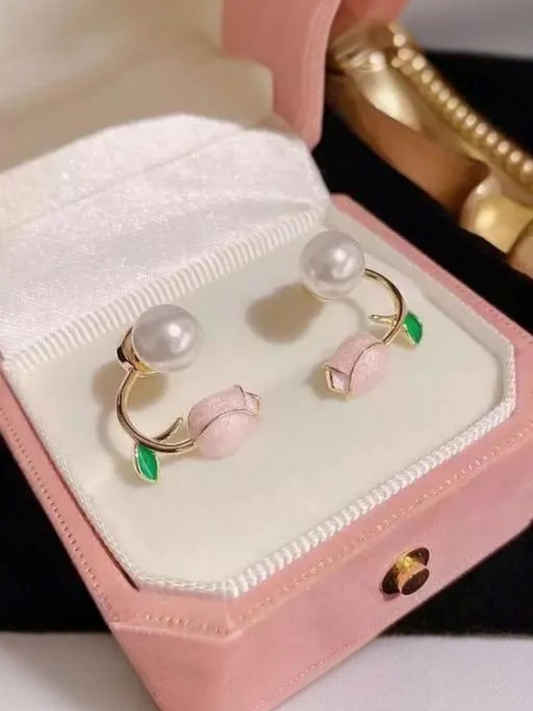 Most Trending Flower And Pearl Korean Stud Earrings