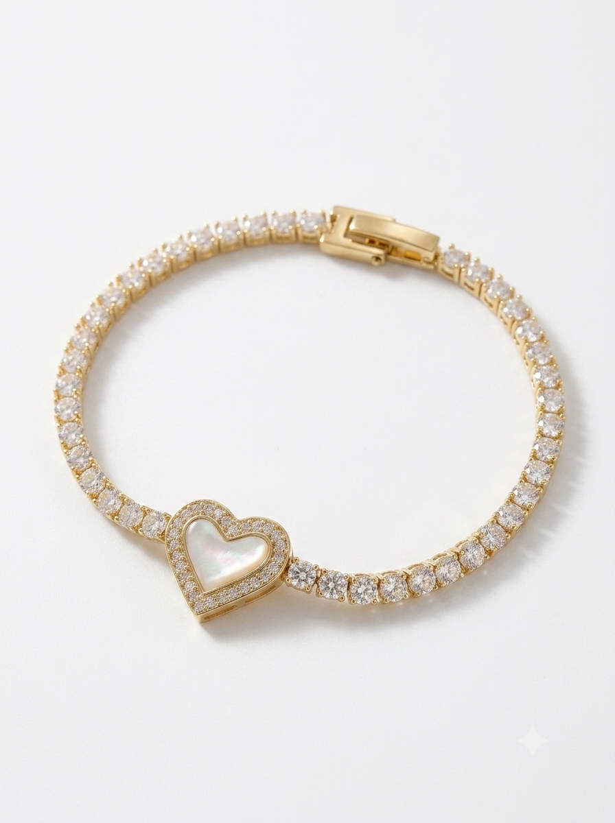 Golden Aurora Mother-of-Pearl Heart Tennis Bracelet