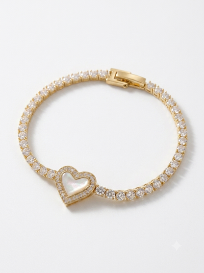 Golden Aurora Mother-of-Pearl Heart Tennis Bracelet
