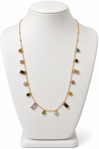 Prism Mosaic Charm Necklace-18K Gold Plated Stainless Steel Anti Tarnish Necklace