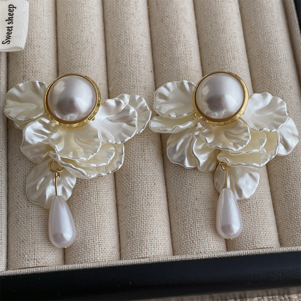 Pearly Moonlit Lagoon Cascade With Big Pearl Stud Korean Earrings
