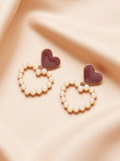 Amour Of Love - Cherry & Pearls Hearty Korean Earring Hoops
