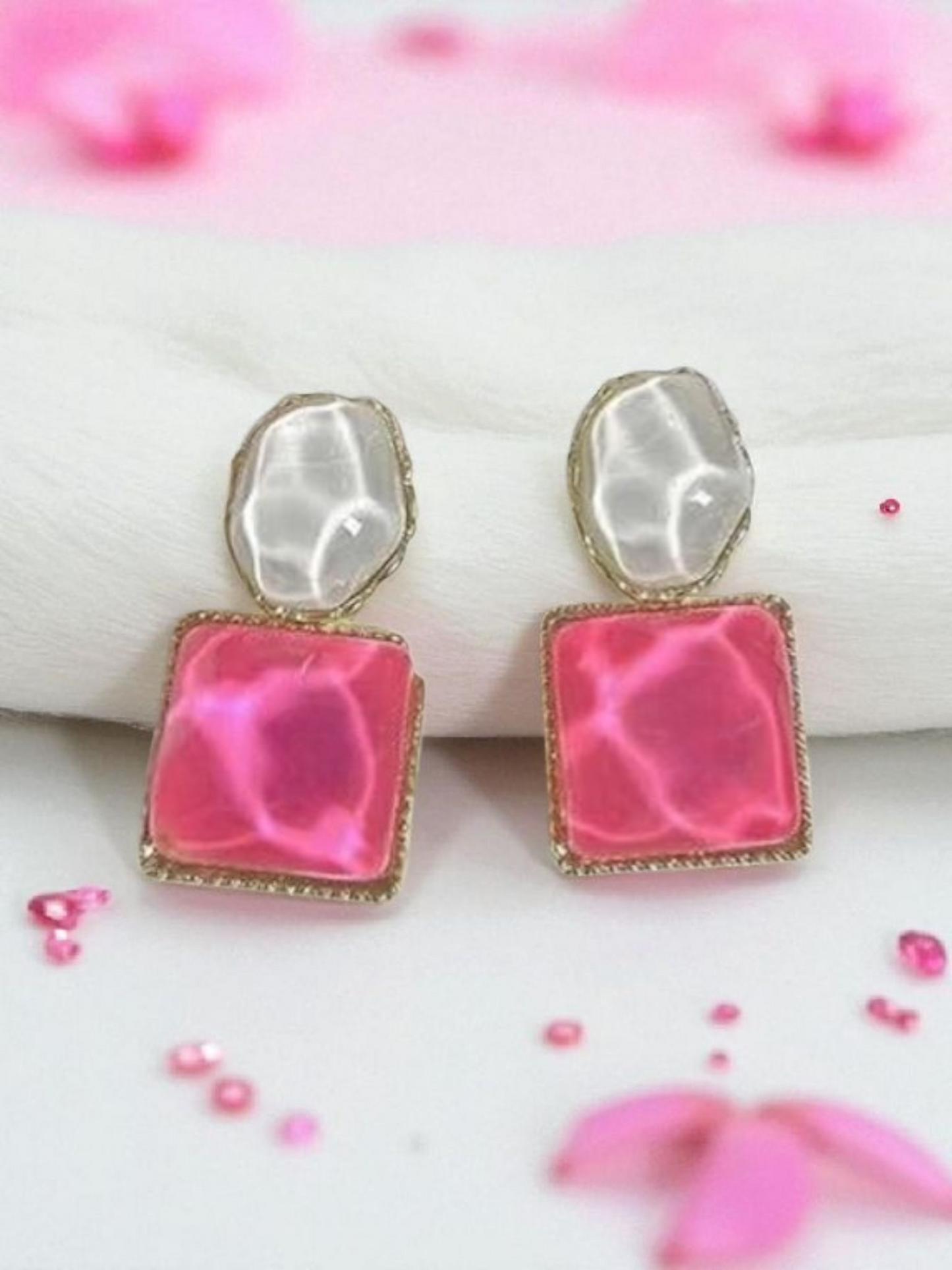 Royal Gala Pink and White Stone Korean Earrings