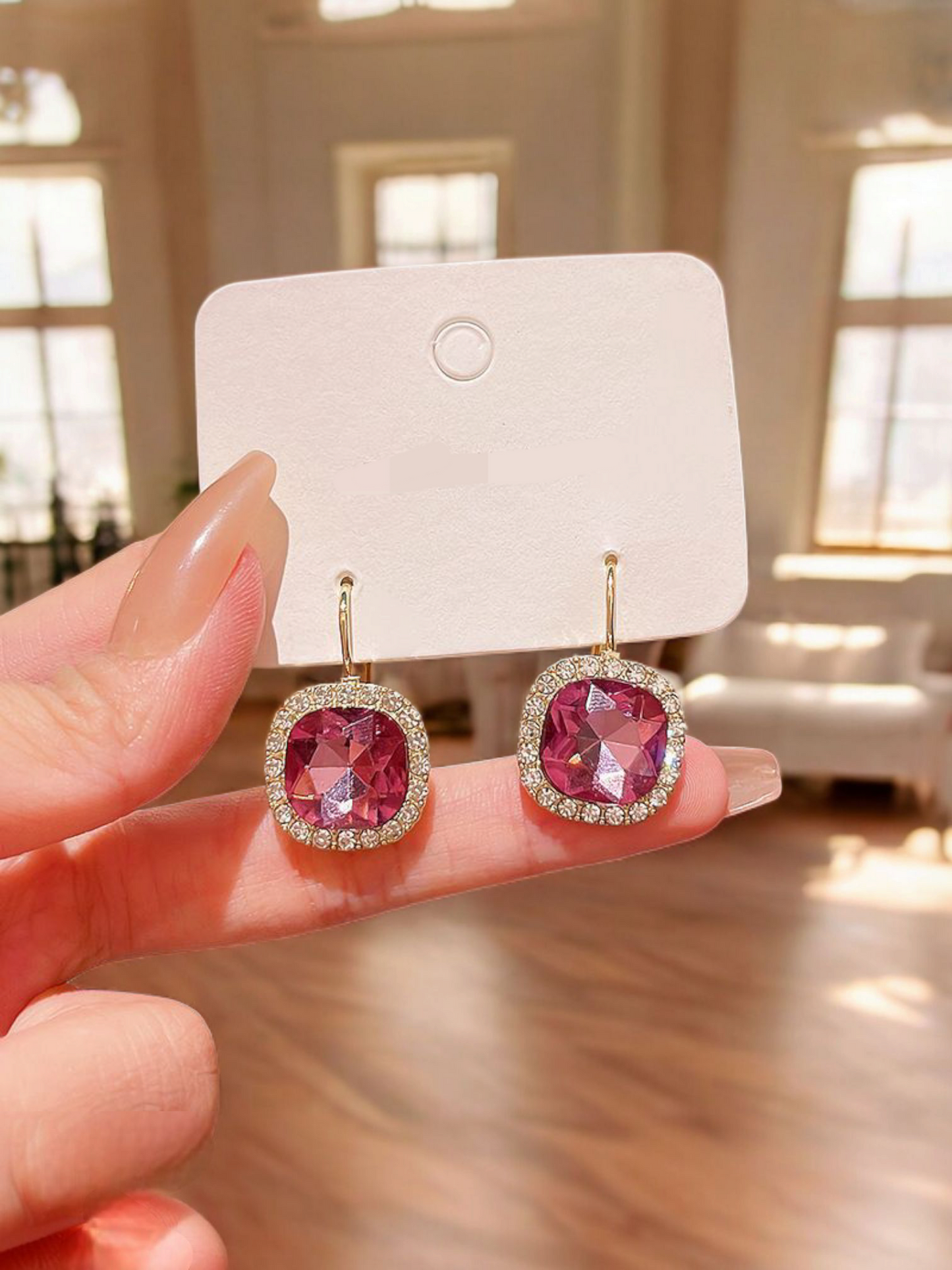 Crystal Rosette - Pink Diamond Cut Shimmering Korean Earrings