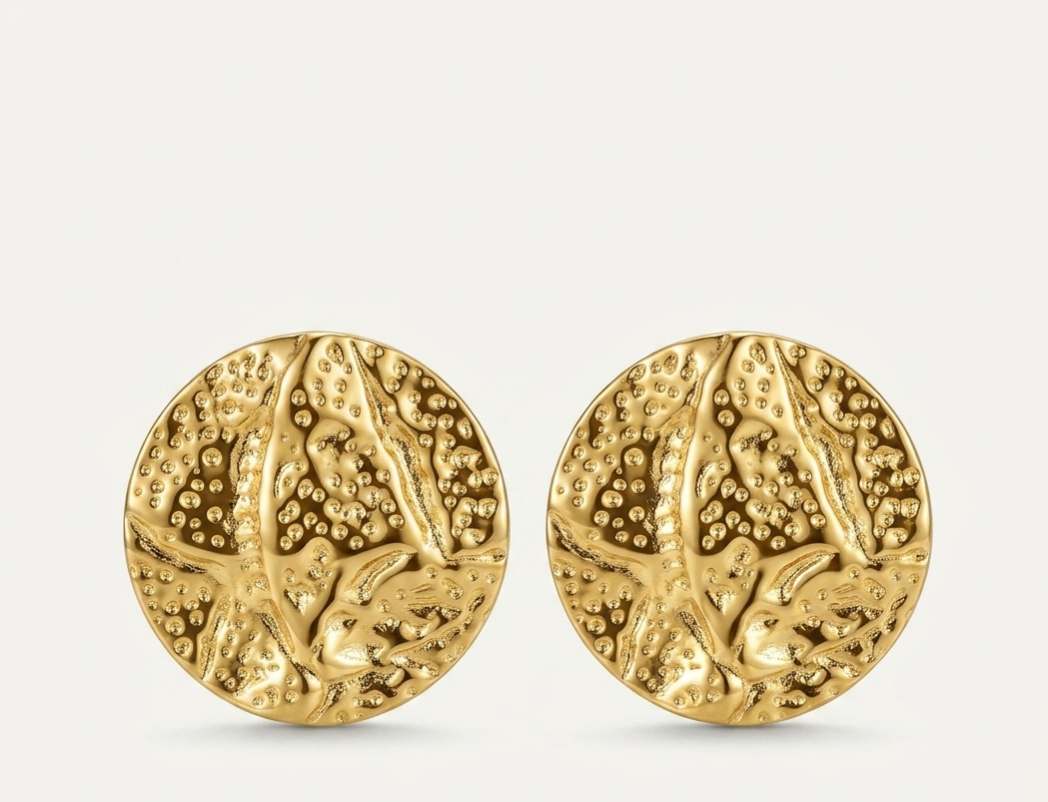 Arden Artisanal Disc Earrings — round, organically textured design