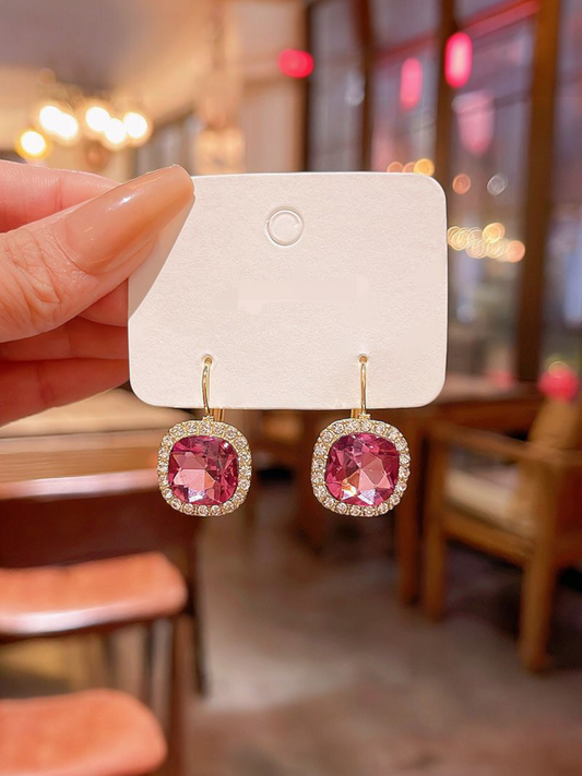 Crystal Rosette - Pink Diamond Cut Shimmering Korean Earrings