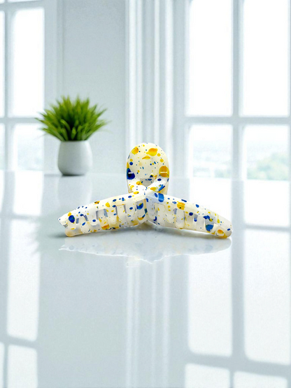 Blue & Yellow Paint Splatter Non-Slip Bended Korean Claw Clip