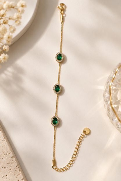 Triple Green Oval Halo Bracelet