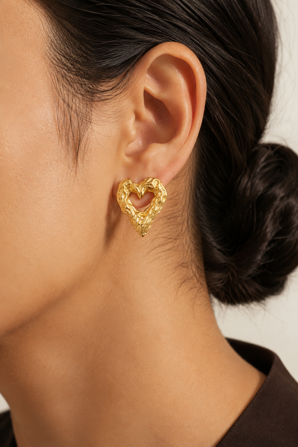 Molten Heart Studs- Anti Tarnish 18K gold plated Earrings