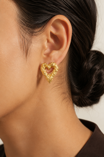 Molten Heart Studs- Anti Tarnish 18K gold plated Earrings