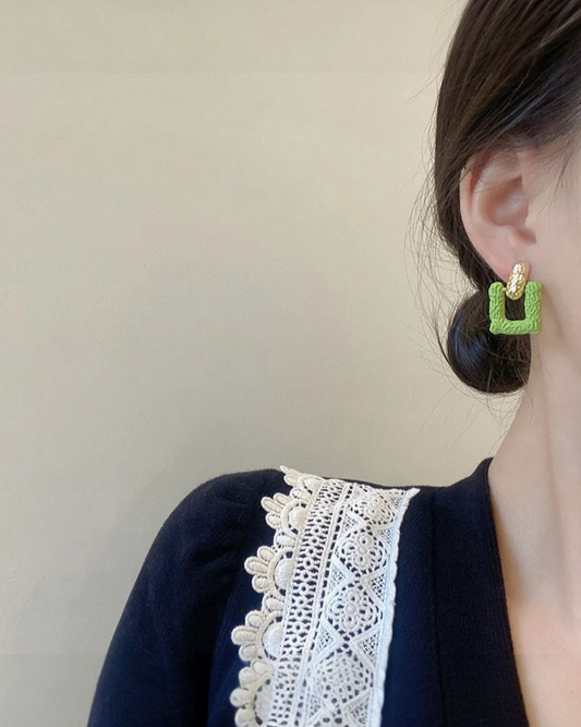 Mellow Moss - Parrot Green & Gold Hoop Fibre Korean Earrings