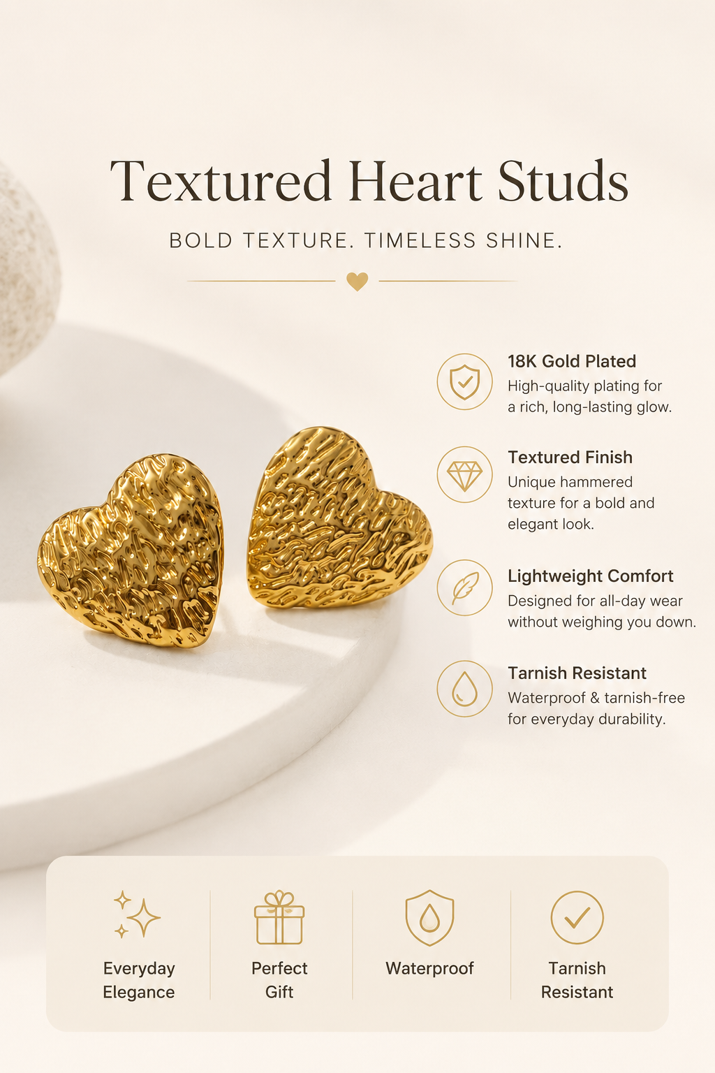 The Crushed Foil Hearts- Anti Tarnish 18K Gold Plated Earrings