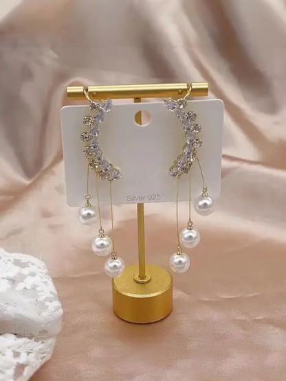 Cresent Moonlight Drops - Crystal and Pearl Korean Danglers