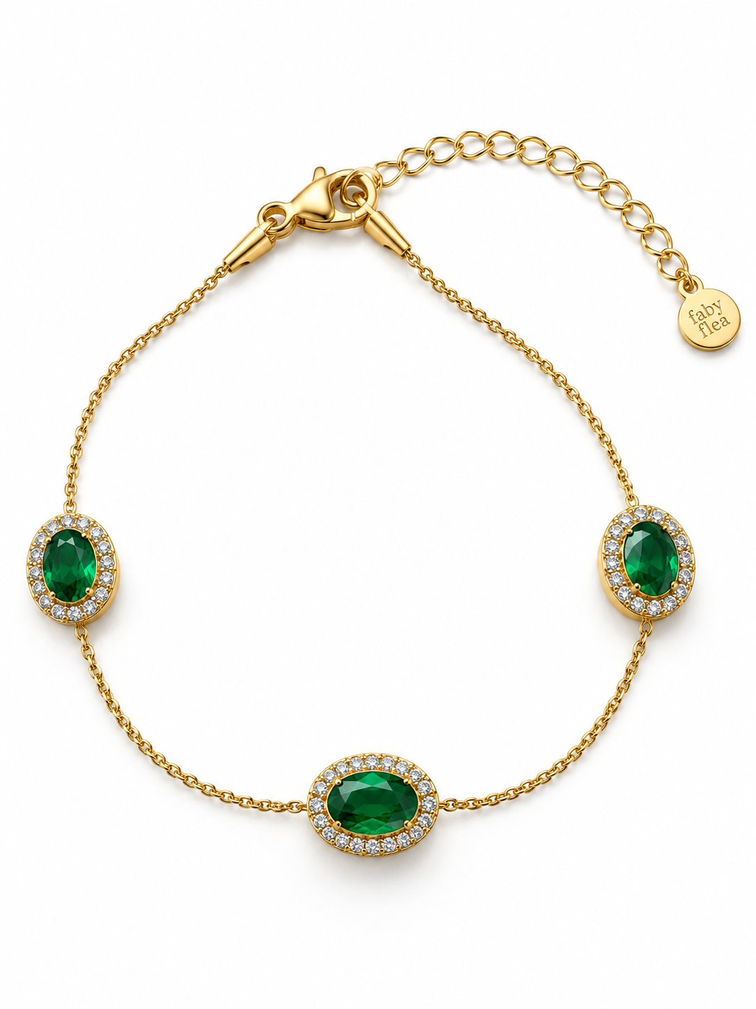 Triple Green Oval Halo Bracelet