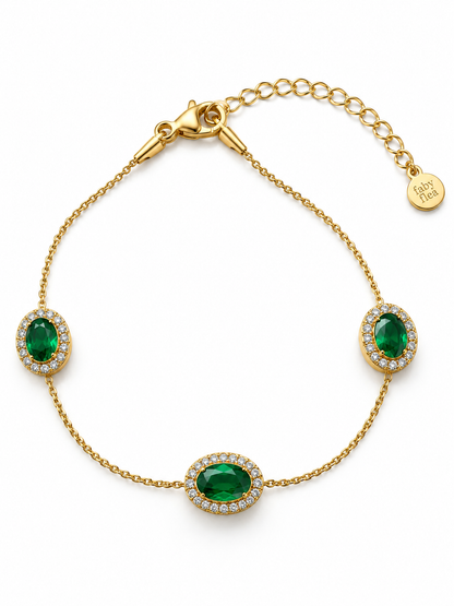 Triple Green Oval Halo Bracelet