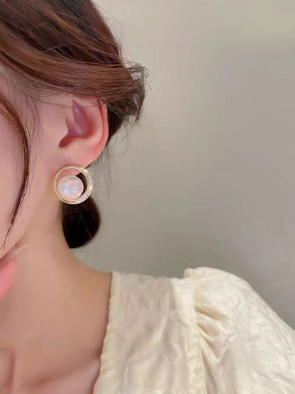 Opalescent Crescent Drops -  Korean Studs