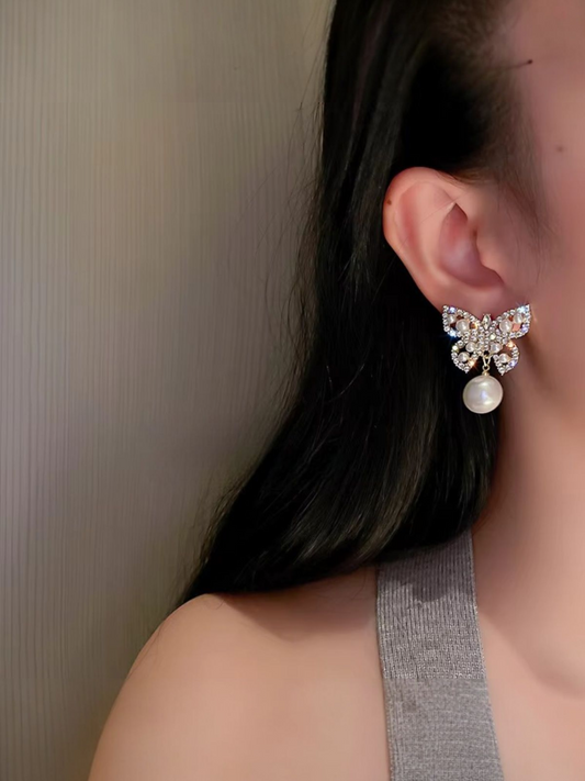Butterfly Pearl Drops Trendy Korean Earrings