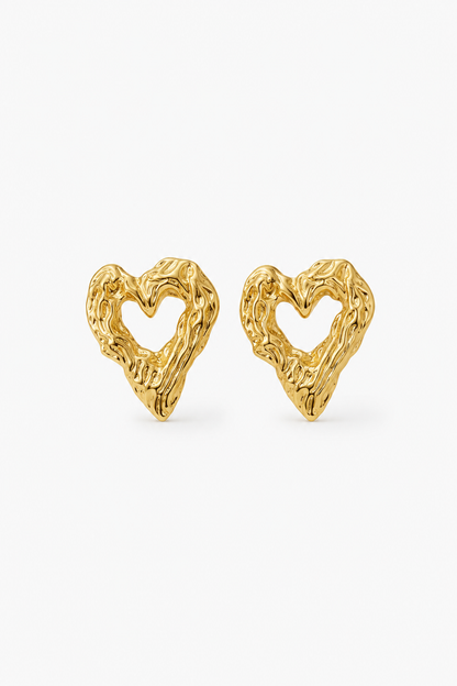 Molten Heart Studs- Anti Tarnish 18K gold plated Earrings