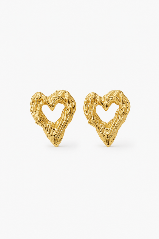 Molten Heart Studs- Anti Tarnish 18K gold plated Earrings