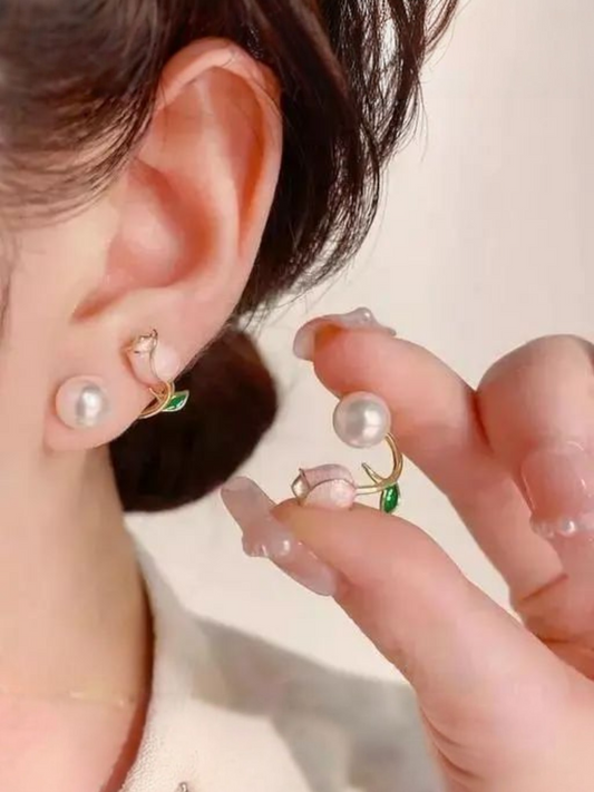 Most Trending Flower And Pearl Korean Stud Earrings