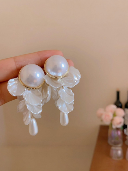 Pearly Moonlit Lagoon Cascade With Big Pearl Stud Korean Earrings