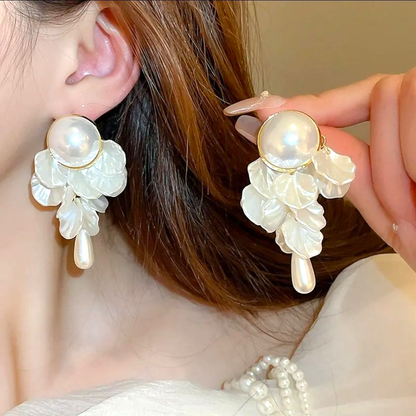 Pearly Moonlit Lagoon Cascade With Big Pearl Stud Korean Earrings