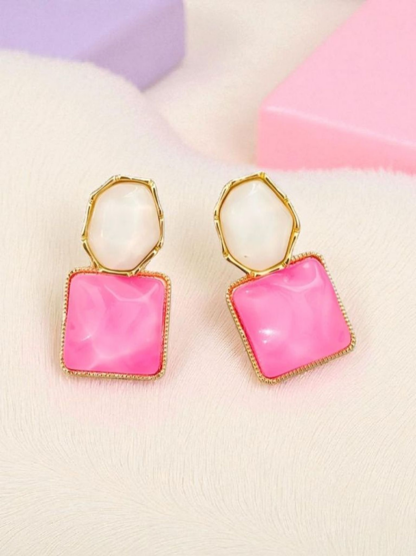 Royal Gala Pink and White Stone Korean Earrings