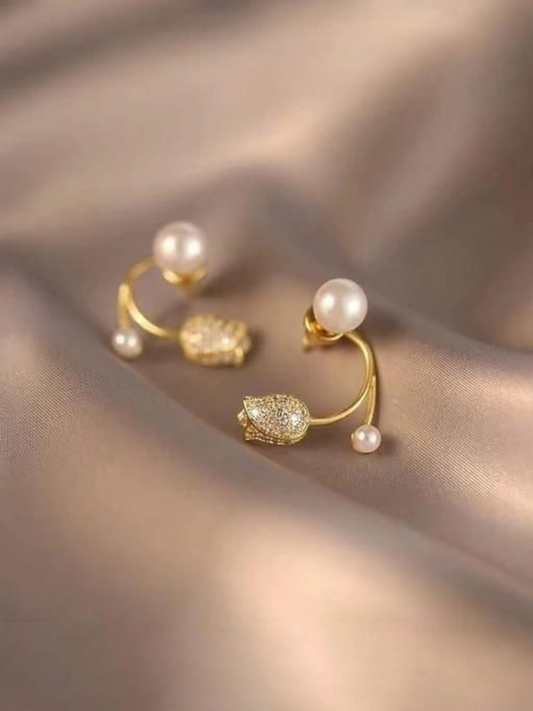 Most Trending Flower And Pearl Korean Stud Earrings
