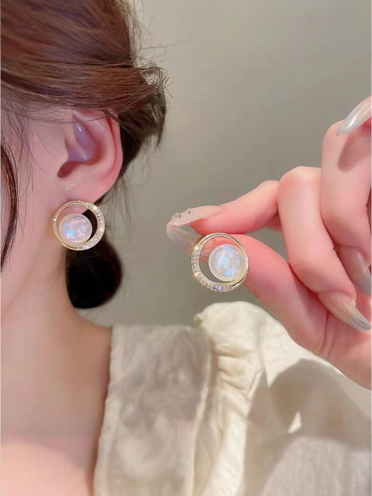 Opalescent Crescent Drops -  Korean Studs