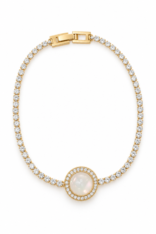 Moonstone Halo Tennis Bracelet- 18K Gold Plated Anti Tarnish Bracelet