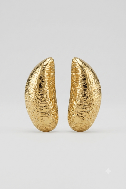 Solene Textured Hoop Earrings — the hammered, curved gold hoops
