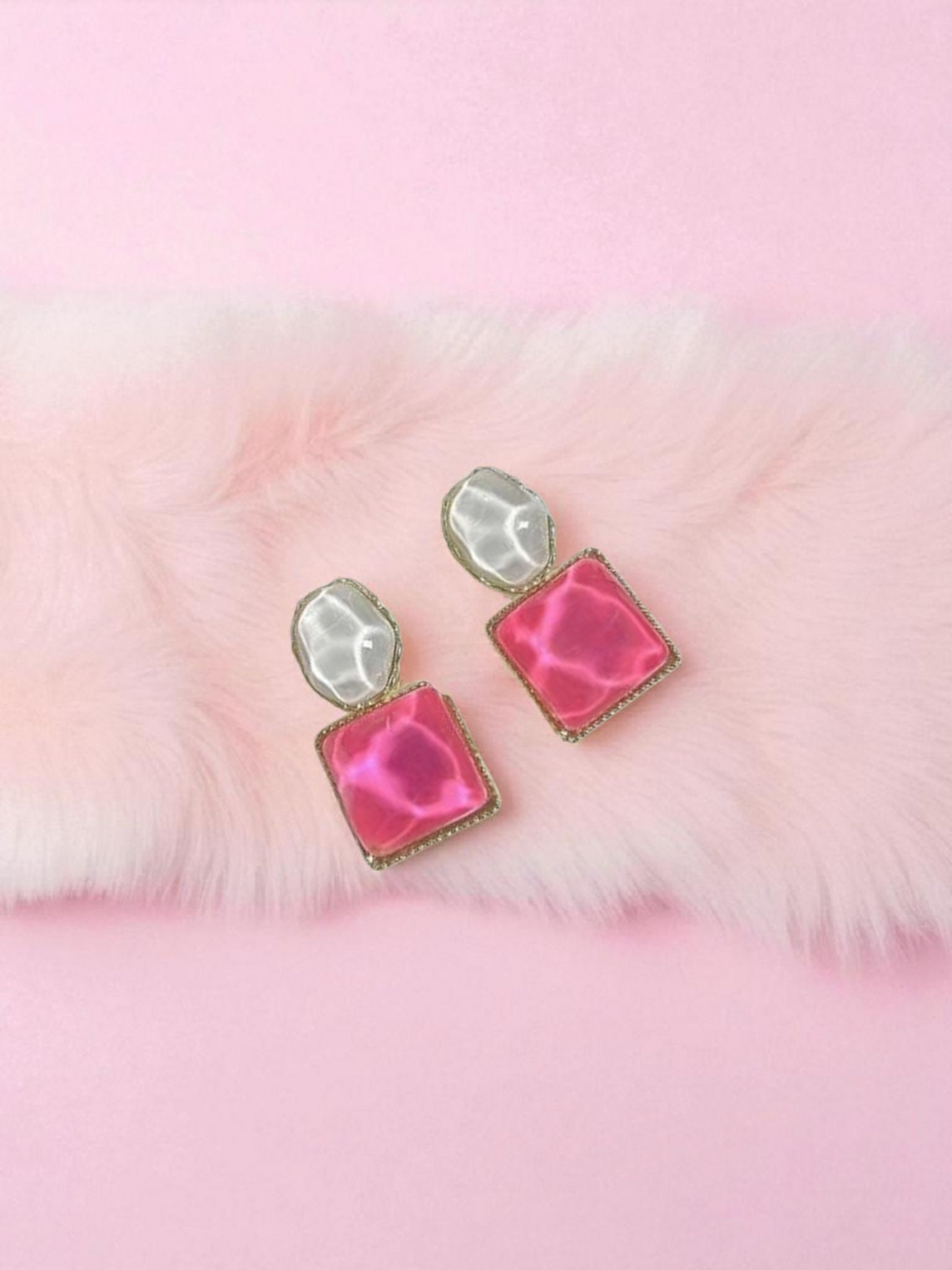 Royal Gala Pink and White Stone Korean Earrings